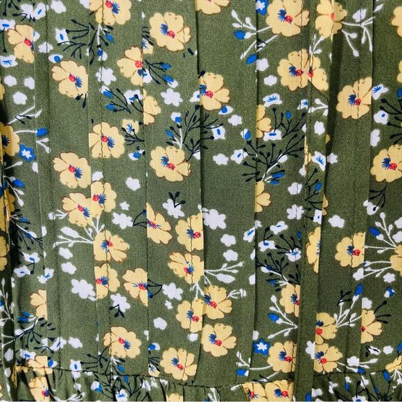 Easel green yellow white boho pleated babydoll cottagecore top medium - Picture 4 of 8